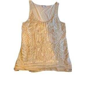 Express Sleeveless Beige Top With Crotchet Lace Metallic Overlay Women’s Medium